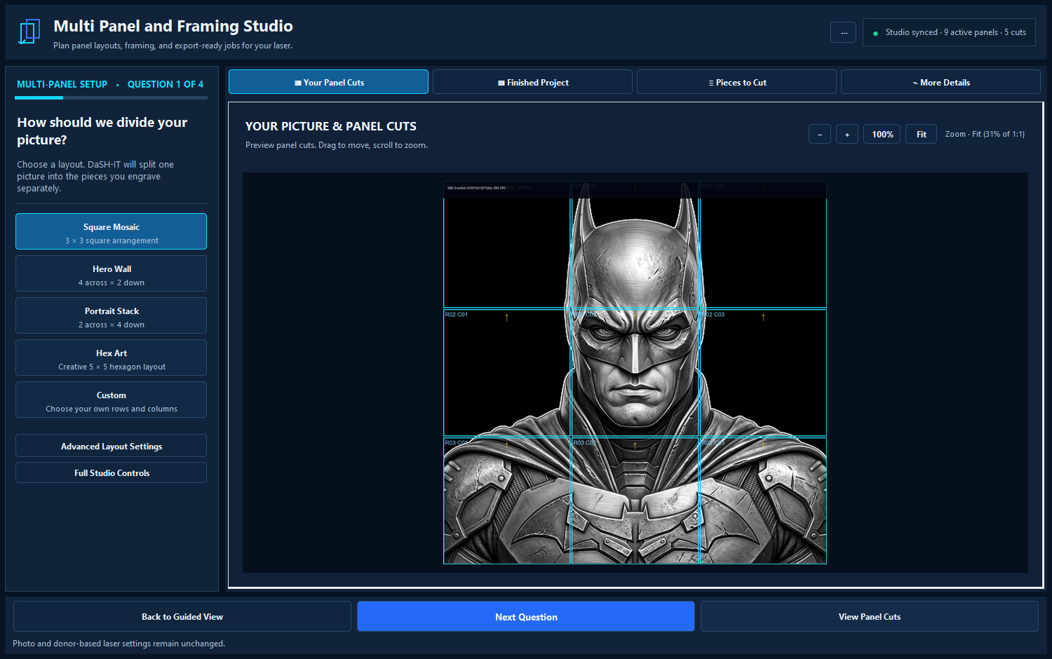 Create a Multi-Panel Job — real software screenshot