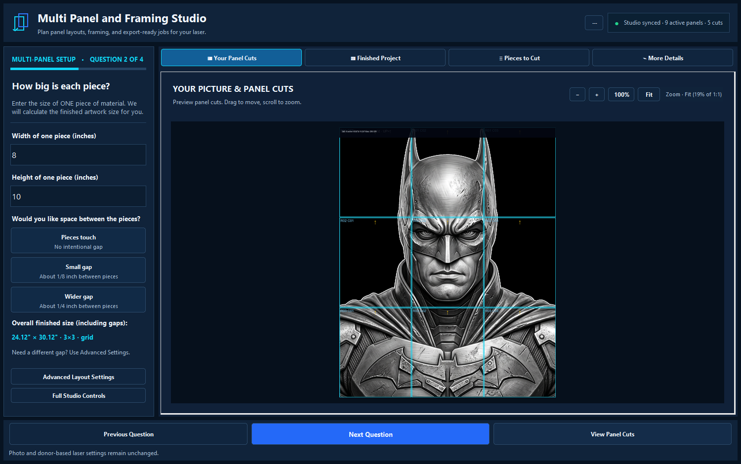Plan a Frame and Read the Cut List — real software screenshot