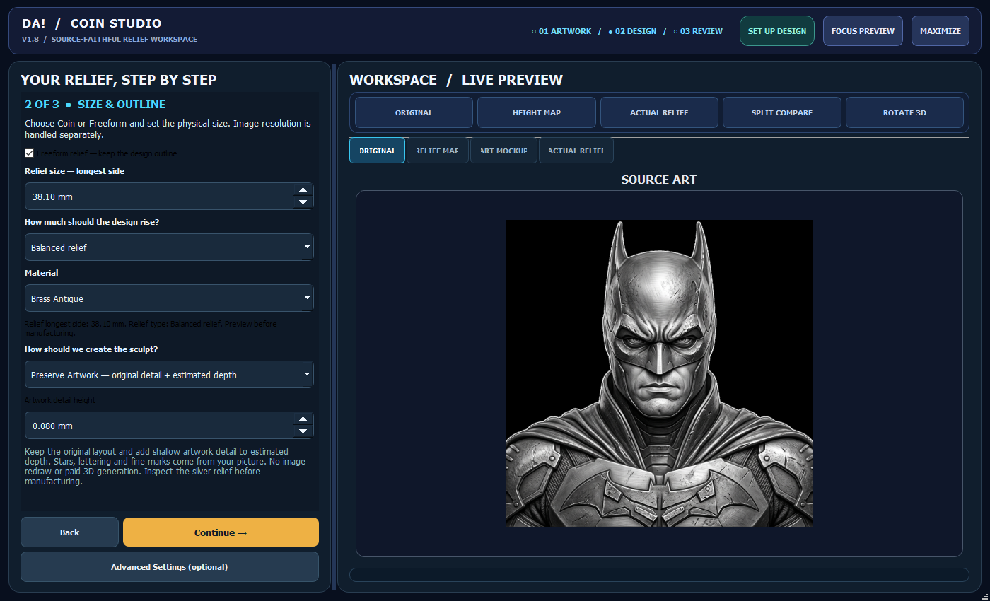 Switch to Freeform relief — Laser DaSH-IT software screenshot